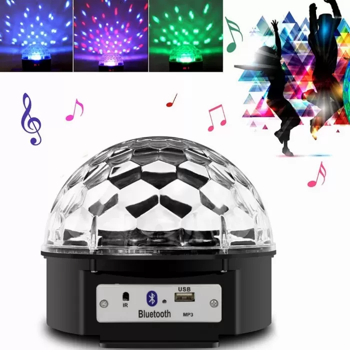 Диско LED лампа с тонколона и Bluetooth | Музикална диско LED лампа с дистанционно и USB