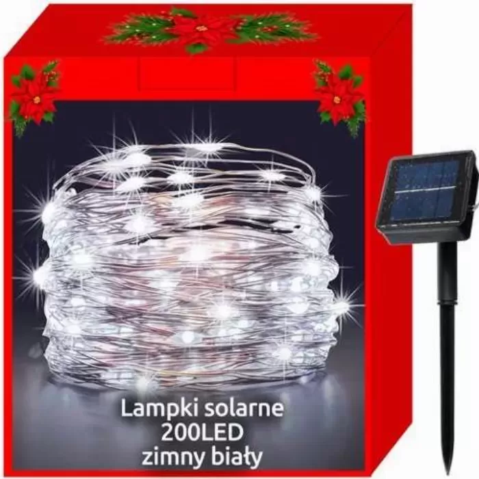 Коледни соларни лампички 100LED | Kоледни соларни лампички с бяла светлина 12 метра
