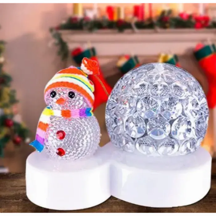 Коледна въртяща се RGB LED лампа със снежен човек