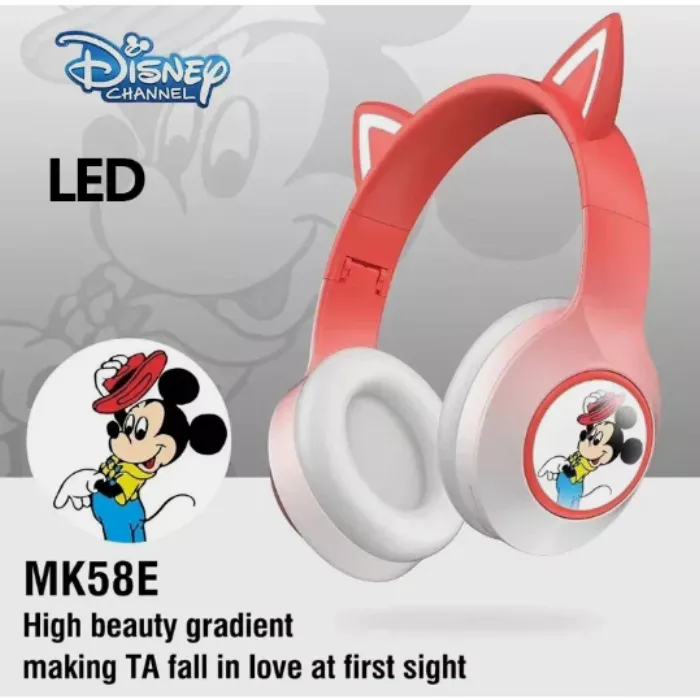 Безжични Bluetooth Слушалки Мики Маус с LED Светещи ушички, MK58E