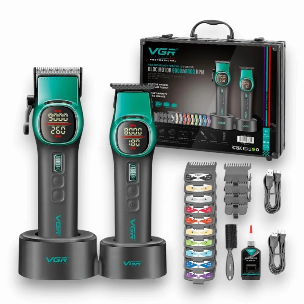 Комплект машинка за подстригване и тример VGR V-885 S2 с BLDC мотор – Зелен